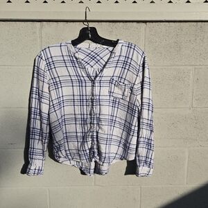 Blue and White Plaid Button-Up Shirt